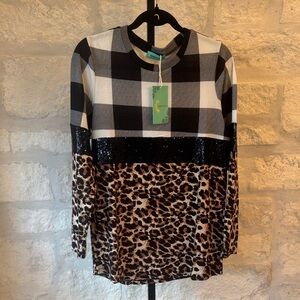 Sunshine & Rodeo- Chic Black and Brown Long Sleeve Top